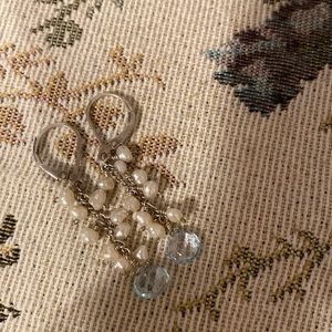 Pearl and blue topaz hanging earrings